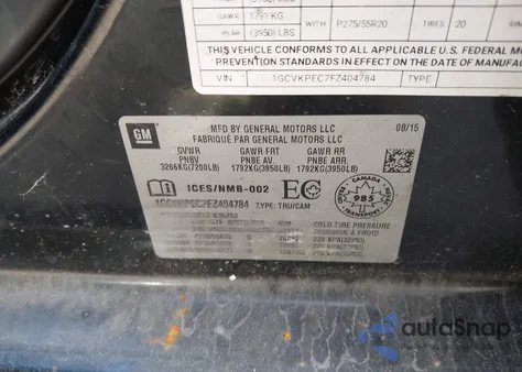 2015 Chevrolet Silverado 1500 Ls/Wt z USA, uszkodzony, nr VIN 1GCVKPEC7FZ404784